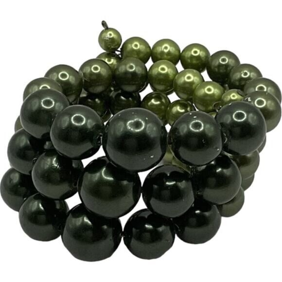 Expandable Green Beaded Bracelet With Large Beads - Picture 2 of 6